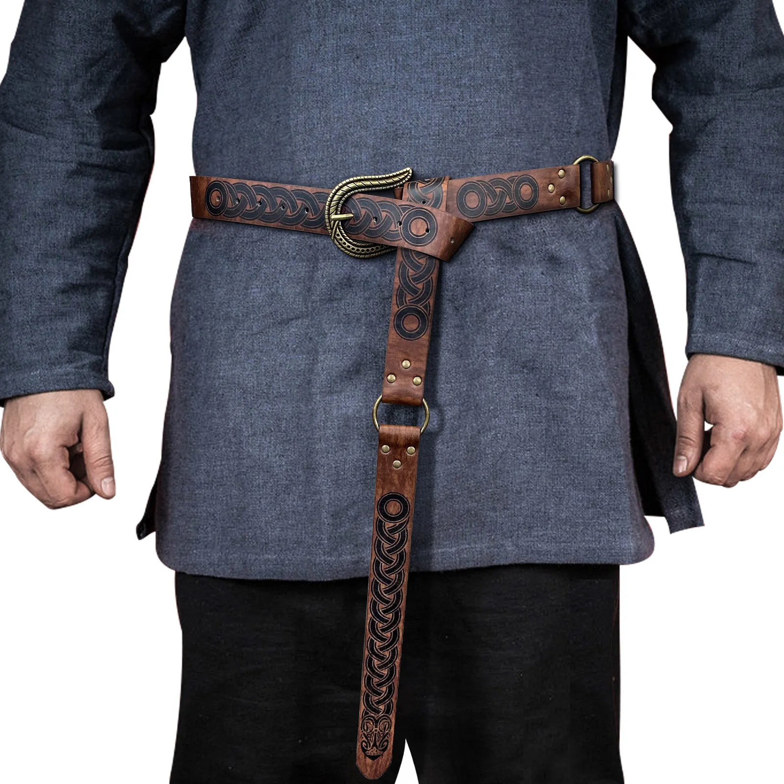 Ceinture Médiévale Homme - Pochette En Faux Cuir Embossé - Portefeuille à Cordon Brun - Style Viking/Renaissance - Cosplay - 3