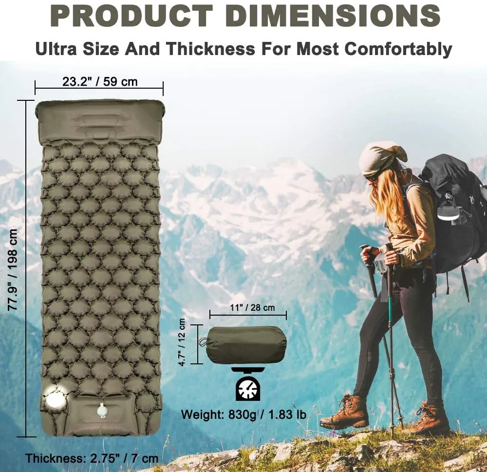 Materassino Da Campeggio Autogonfiabile Ultraleggero - Impermeabile Con Cuscino Integrato, 190x60x5cm, 650g, Per Trekking E Viaggi - Foto 10