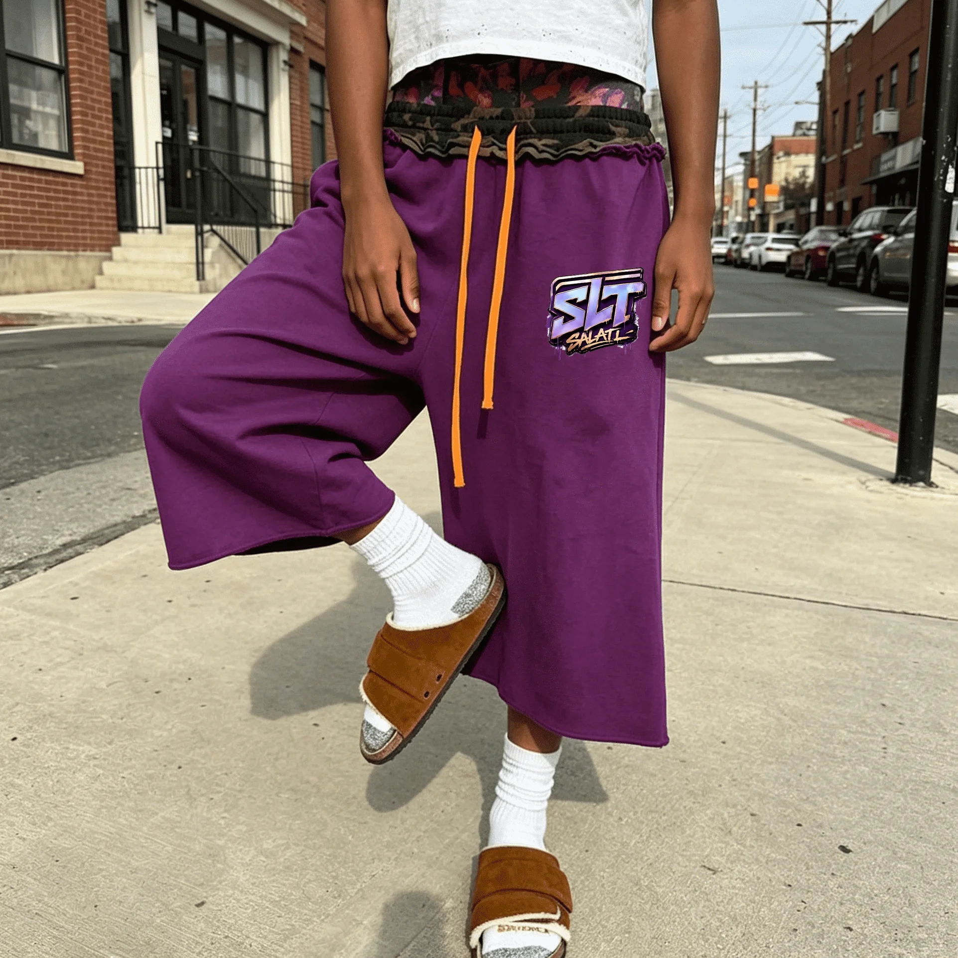 Custom 100% Cotton Raw Hem French Terry Long Acid Wash Summer Streetwear Baggy Jogger Sports Sweat Shorts for Men gallery 2
