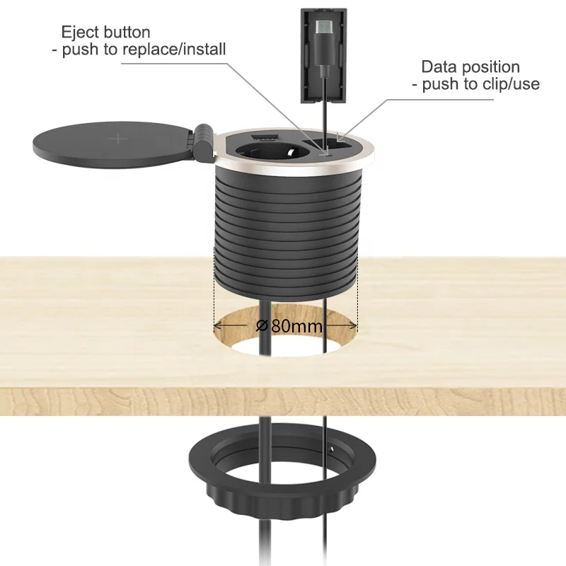 Grommet With Socket QC Charger and Wireless Charger