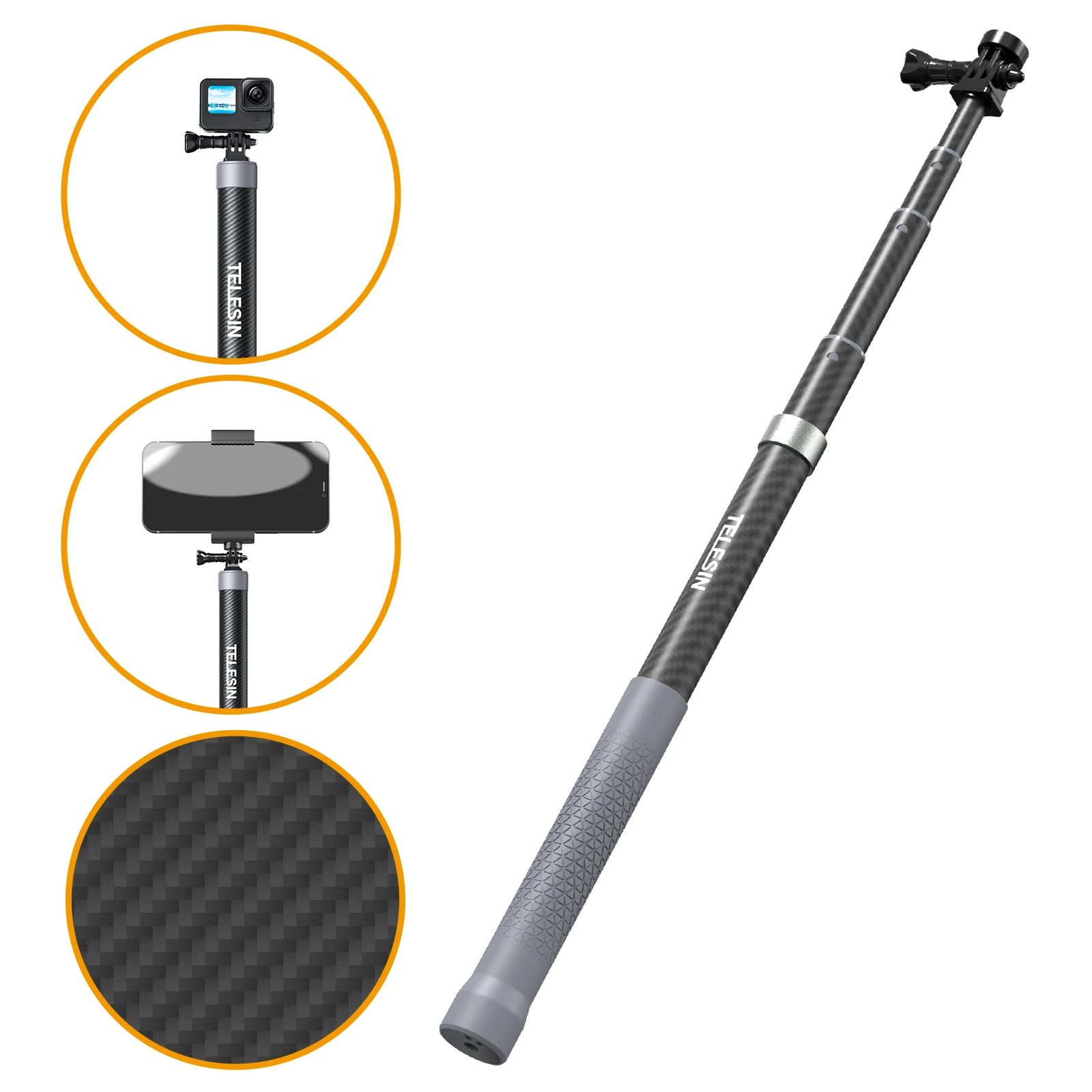 Telesin Carbon Fiber Selfie Stick for Gopro Insta360