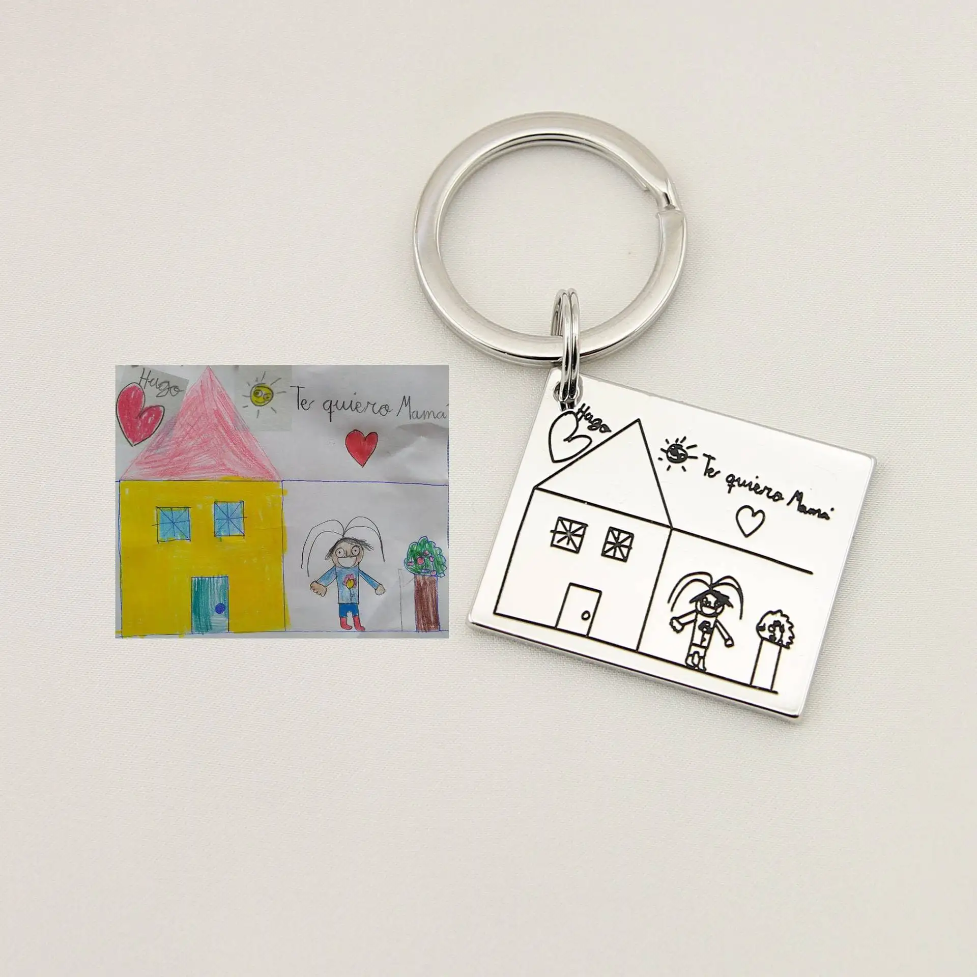 Customizable Hand Painted Children's Drawing Keychain with  Stainless Steel Bag Charm
