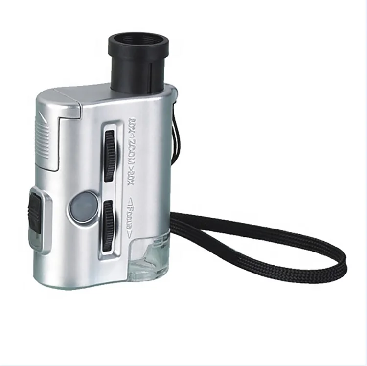 30X Illuminated Pocket Microscope Magnifier Jewelry Glass Focus Wheel Adjustable 