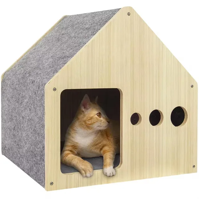 Simple Style Eco Friendly Wooden Small Pet House Camp Custom Design Kennel Tent Dog Cat Sleeping Bed Furniture
