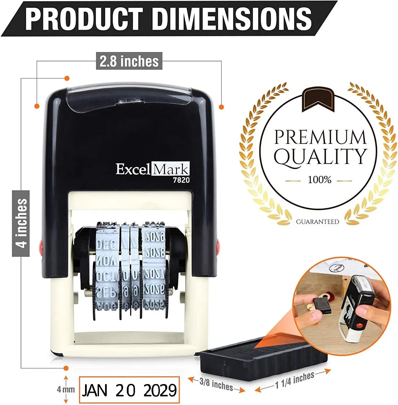 Adjustable Self-Inking Rubber Date Stamper, Automatic Numbering Machine, Great for Shipping, Receiving, Expiration Dates
