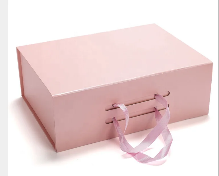 Low MOQ white mailer lamination Handle Gift Box Packaging Paper Cardboard Folding Boxes with ribbon