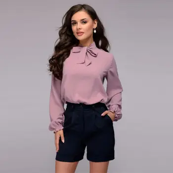 Elegant Latest Designs Women Chiffon Shirt Long Sleeve Ladies Office Blouse
