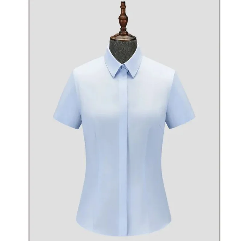 Fashion Style Solid Color Office Uniform Blouse Shirt With Short Sleeves Summer Dress For Women factory