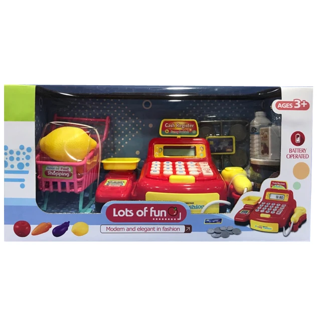Кассовый аппарат на батарейках с фруктовой корзиной игрушки для супермаркетов