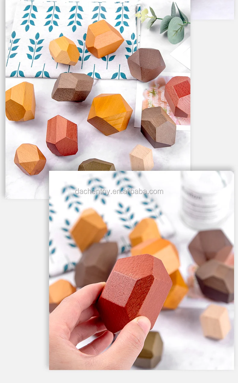 Wooden Building Balancing Blocks Set Natural Colorful Stones Stacking