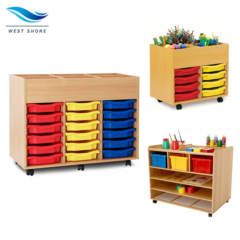 Montessori Mobile Art Wooden Storage Unit Educational Equipment Supplies  Toddler Cabinets Shelf Toy Preschool Nursery Organizer