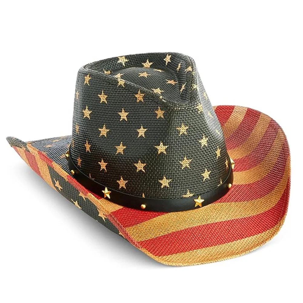 Wholesale Custom Printed Designer Distressed Sombreros Para Hombre Elastic Band Cowboy Straw Hat Travel Casual Cycling Sports