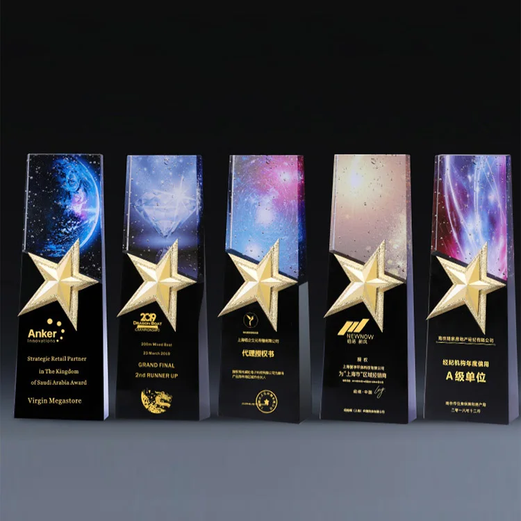 2023 new design black crystal trophy with colorful printing supplier