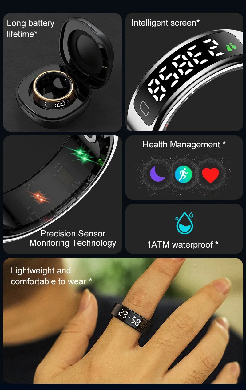 SanvnetR11C Smart Ring Sleep Monitoring Heart Rate Tracking Multiple Sports Modes Health Monitoring SmartRing for Men/Women