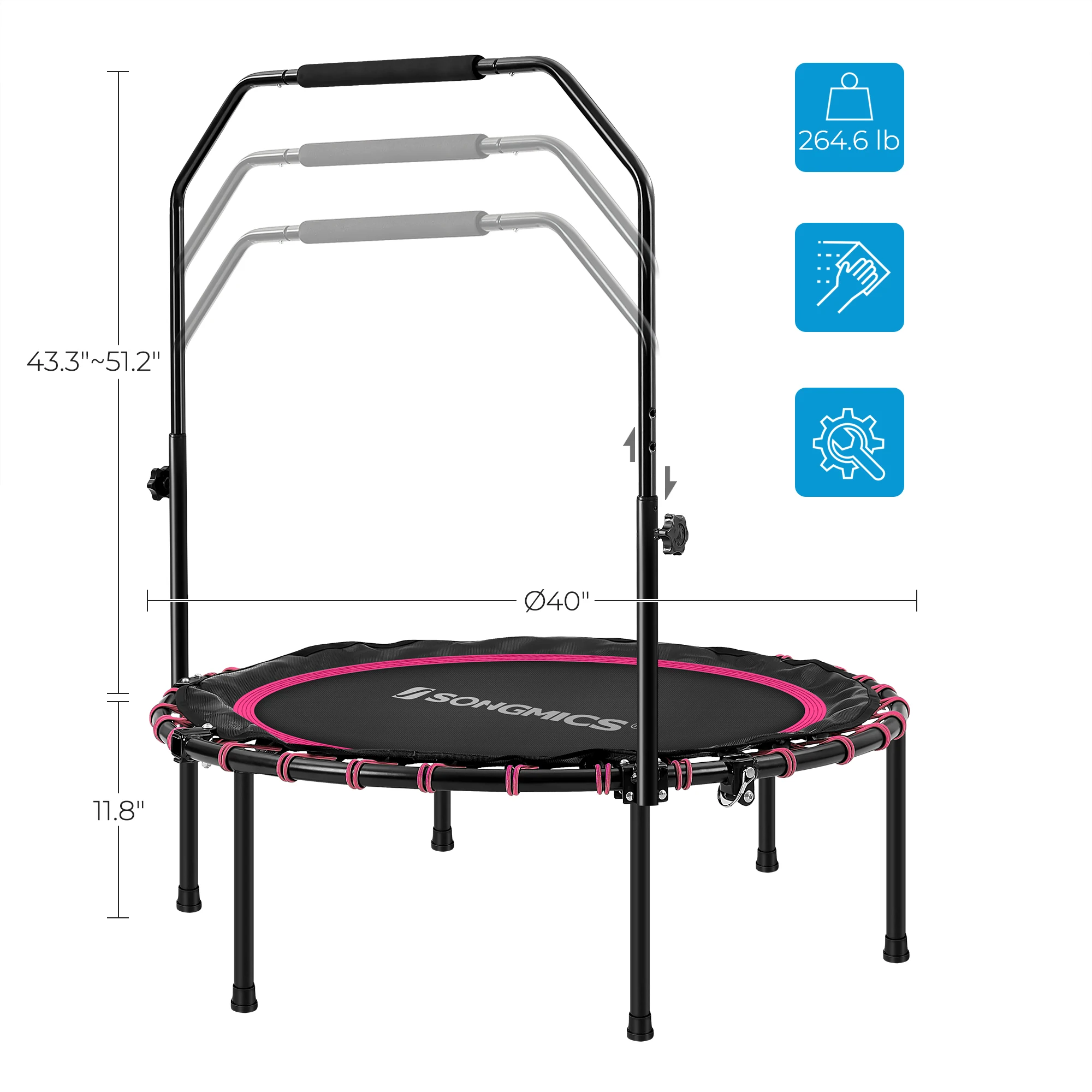 Songmics 40" Folding Indoor Trampoline Fitness Rebounder With