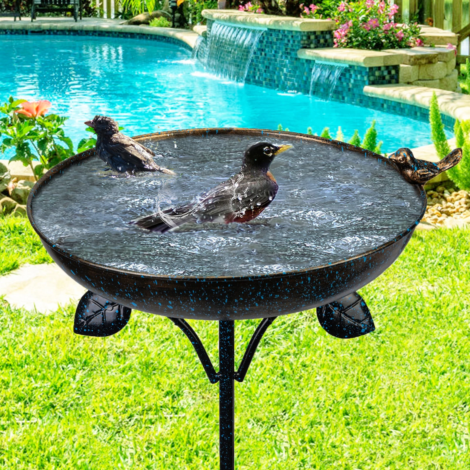 Bird Baths for Outdoors - 11.5" Capacity Bird Bath Bowl,  Birdbath with Metal Base Stake for , Yard, Lawn