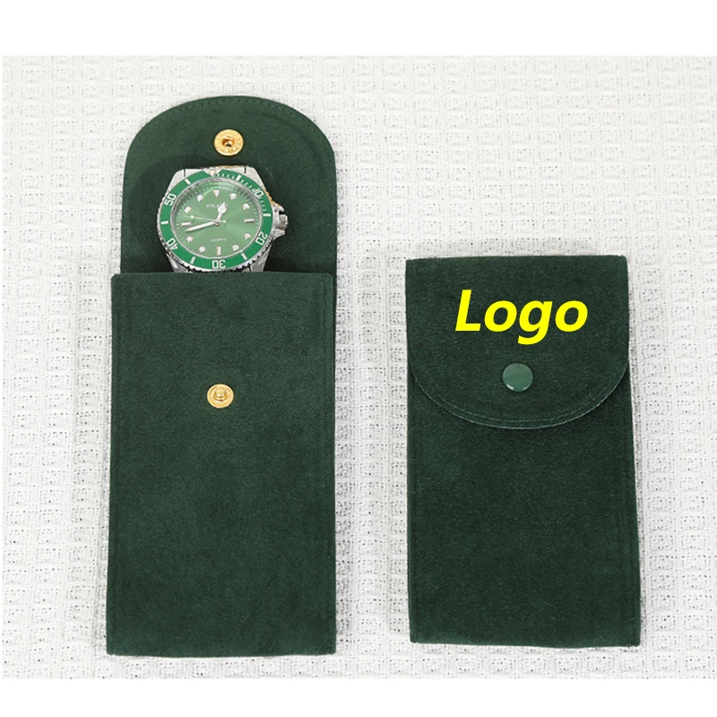 Custom Logo Watch Pouch Case Gift Velvet Envelop Snap Button