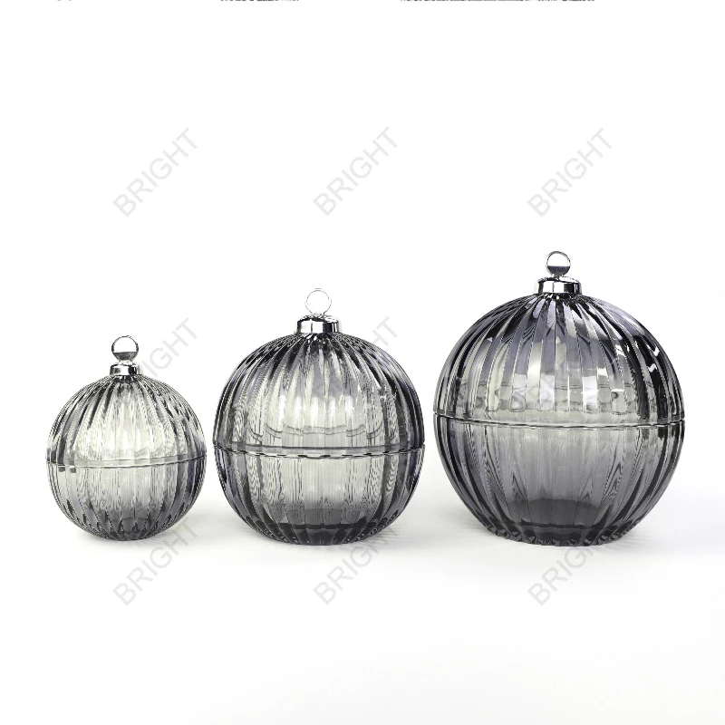 Factory Wholesale Unique Different Design Glossy Candle Vessel Round Glass Ball Shape Christmas Candle Jars With Lid