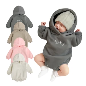 Hot Sale Infant Jumpsuit Long Sleeve Autumn and Winter Hoodie Cotton Baby Plush Sweatshirt Romper Toddler Cloths