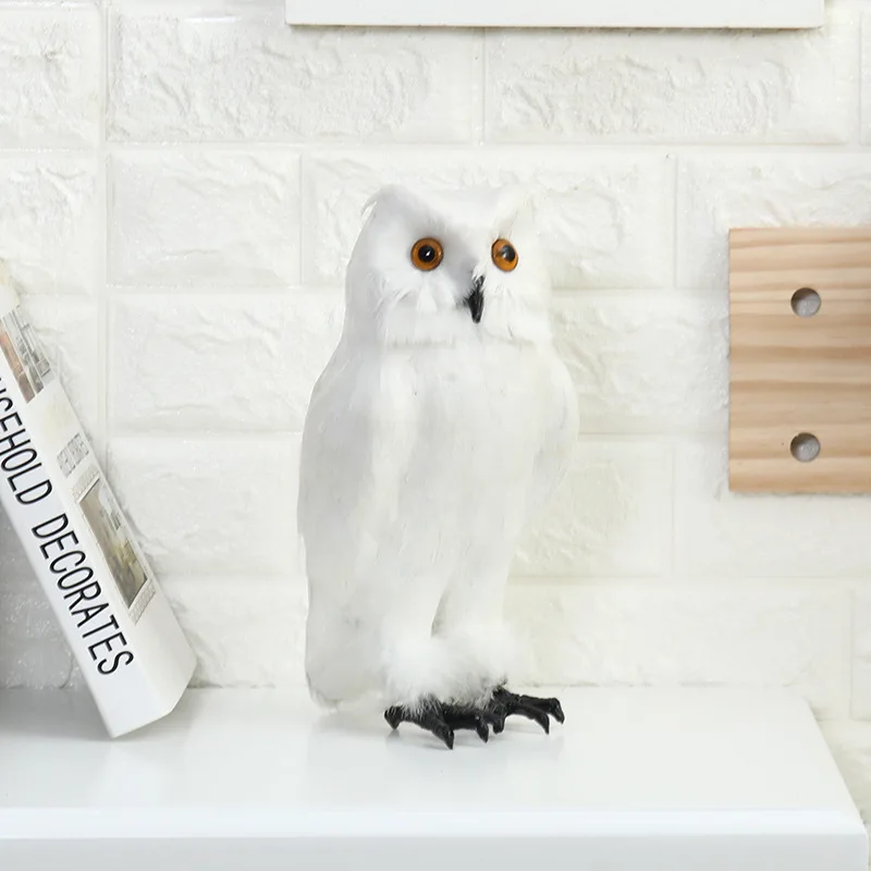 Artificial Owl Bird Feather Realistic Home Garden Owl Decor White Owl Garden Crafts Decorations Accessories