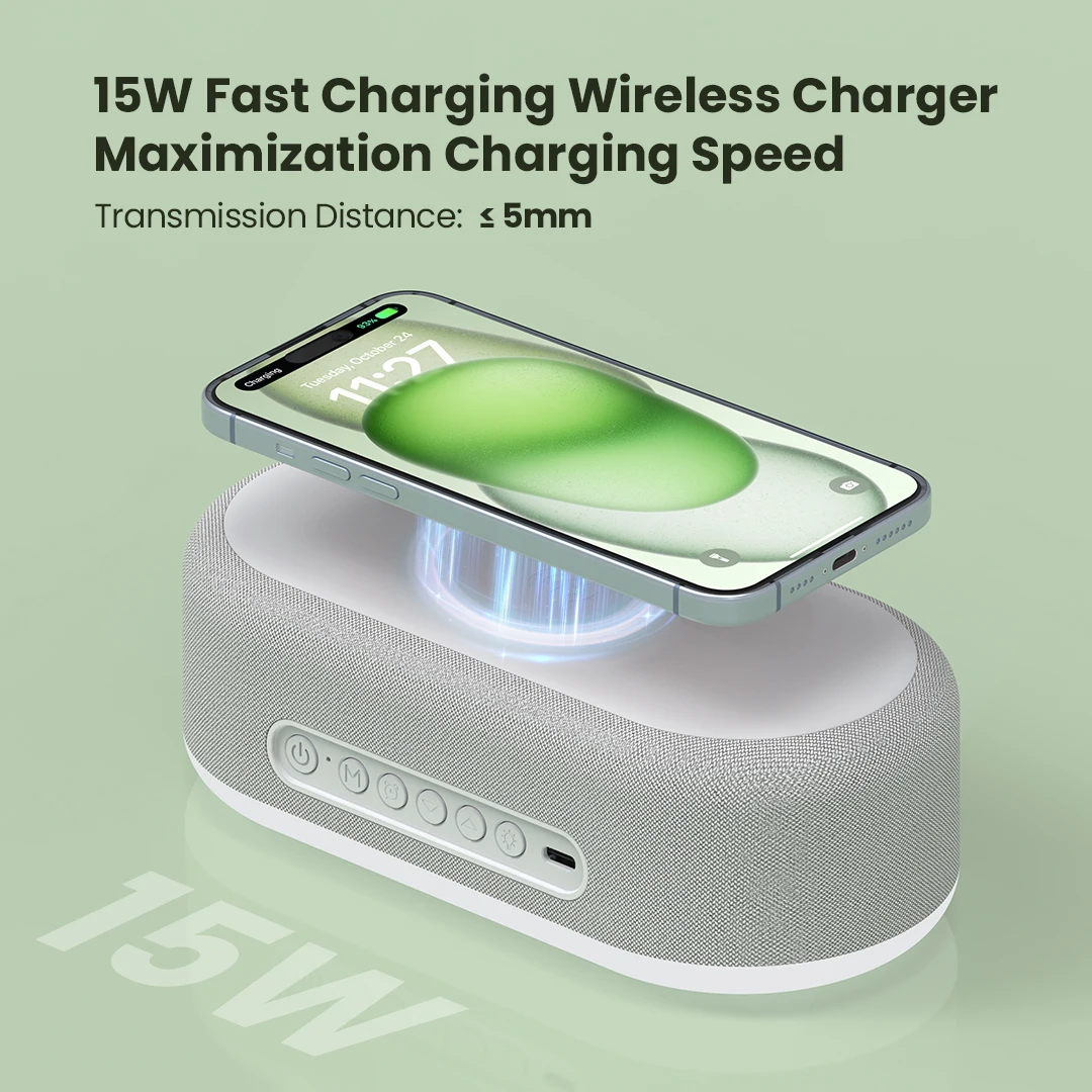 Portable Charger 5 in 1 Multifunction 15W Fast Charging Digital Universal Alarm Clock Wireless Charging Station for Table