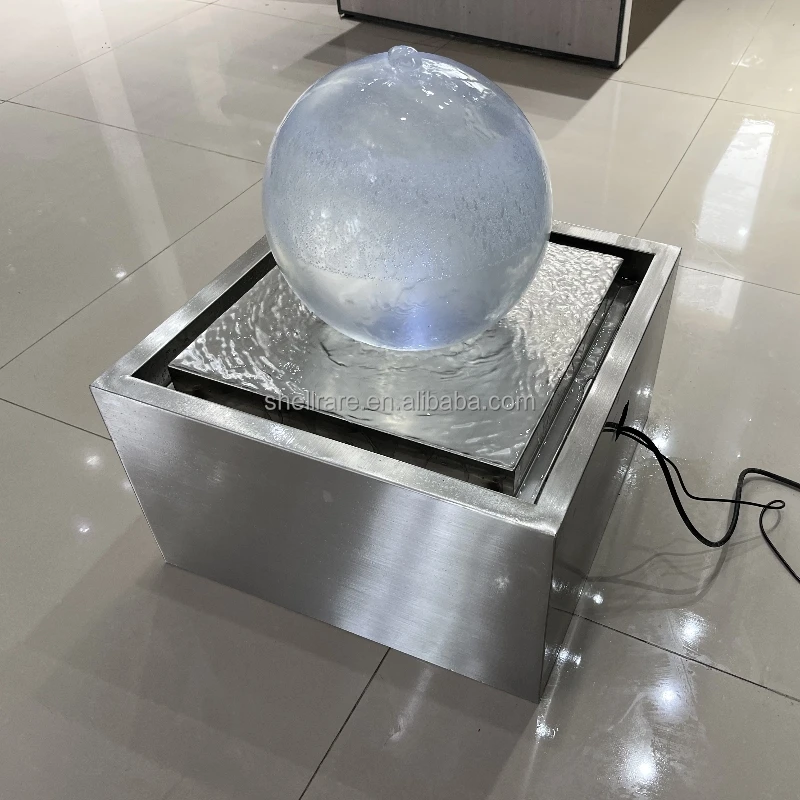 Outdoor fountain with acrylic sphere, sphere water feature ball fountain with stainless steel base with light