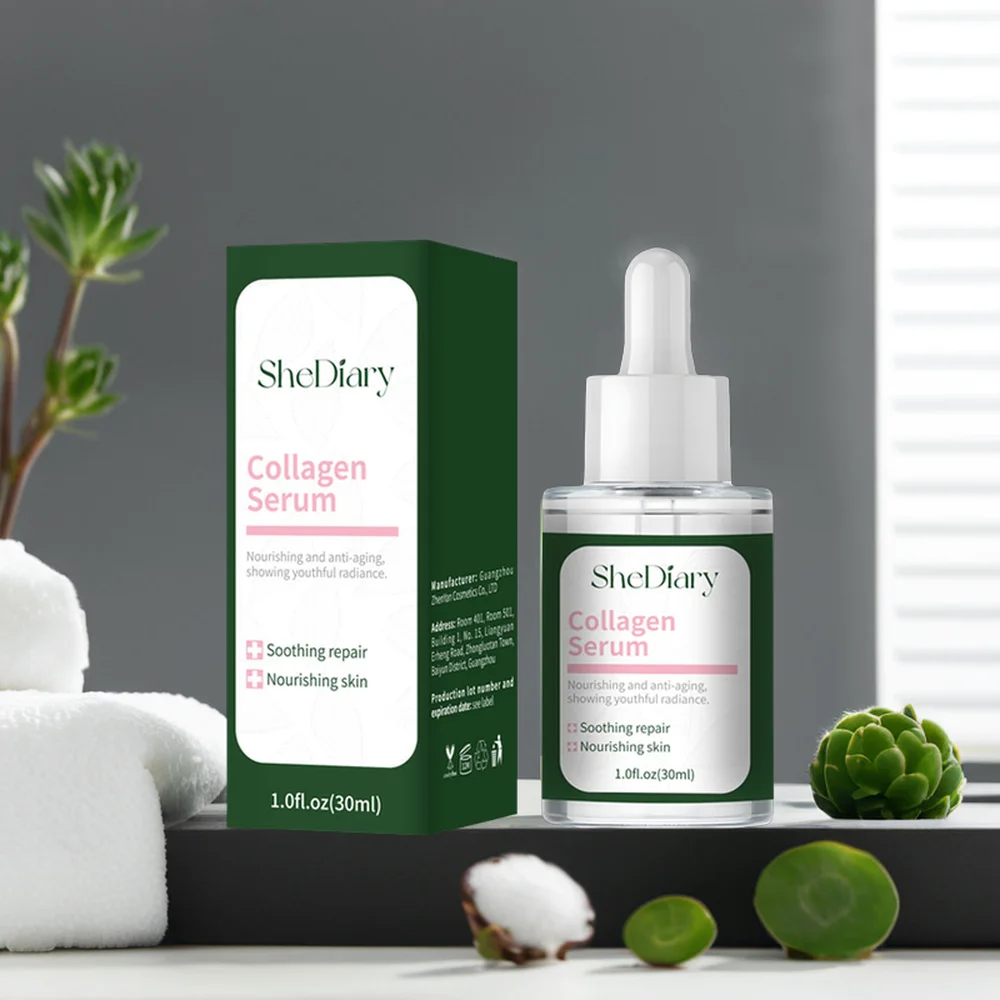 SheDiary Suero potenciador de colágeno orgánico natural con ácido hialurónico y vitamina C péptidos antiarrugas y antienvejecimiento para el rostro