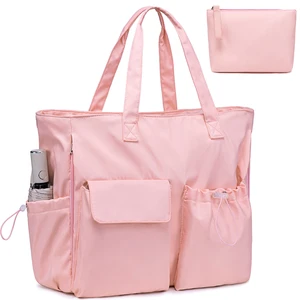 2026 New Pink Beige Multi Pocket and Make up Bag with Zipper and Wet Pocket Sport Yoga Beach Tote Bag Bag Gifts Women