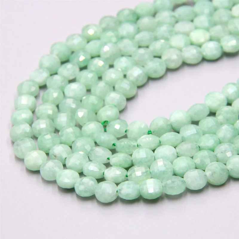 Gemstone Faceted Beads for Jewelry Making Gemstones Loose Beads Green Jade  Stone Faceted Coin Shape Beads Size 4mm Size Available
