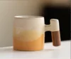 Mountain-and-sea gradient mug with wooden handle-vibrant orange