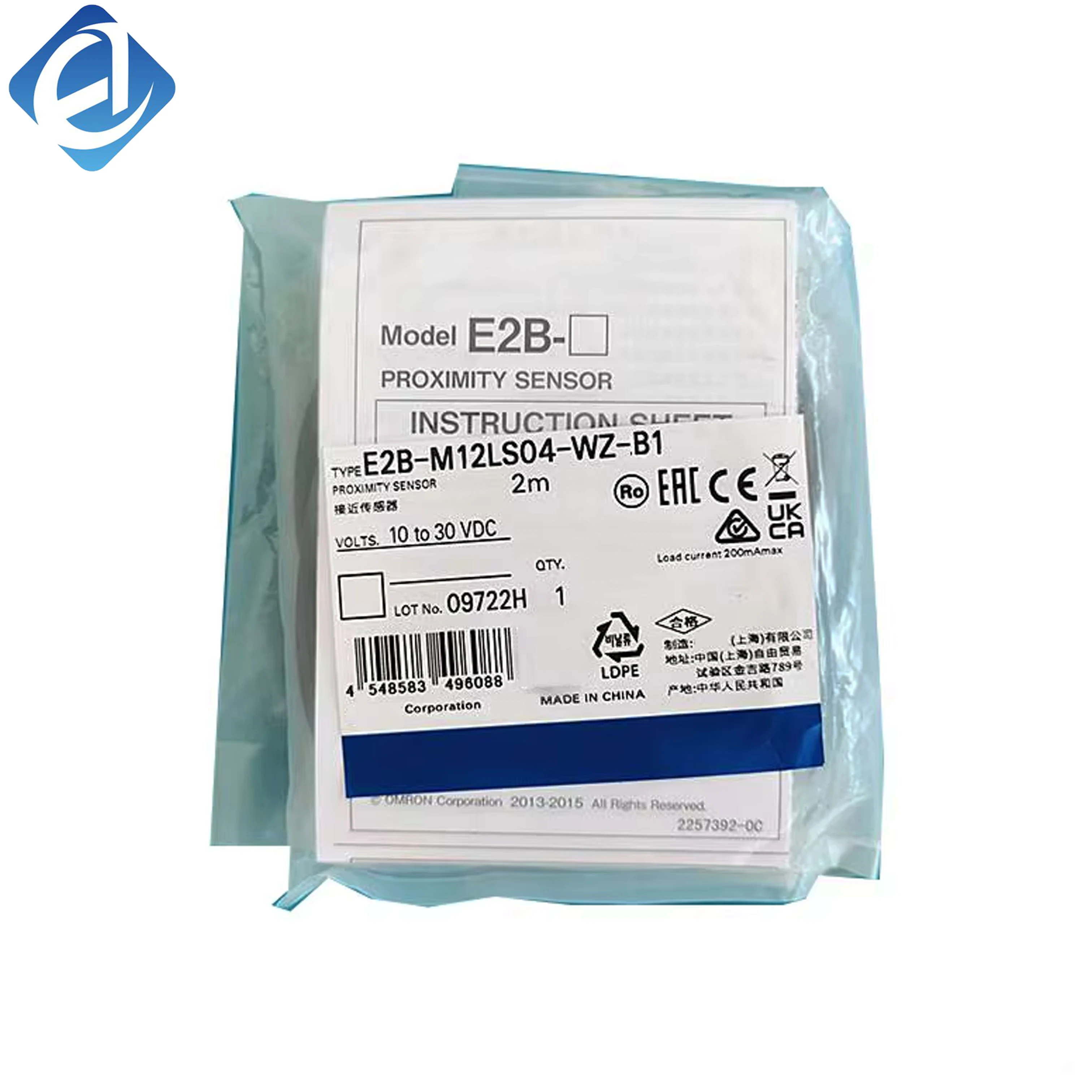 Nuovo sensore di prossimità cilindrico Omron serie E2B-M12LS04-WZ-B1 originale e nuovo di zecca, utilizzato per il rilevamento di oggetti metallici, il posizionamento limite e l’induzione per conteggio negli impianti di automazione industriale.