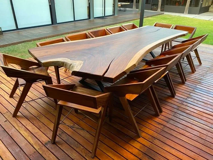 Factory Direct Modern Home Furniture Customize Size Kitchen Square Live Edge Solid Walnut Wood Slab Restaurant Dining Table
