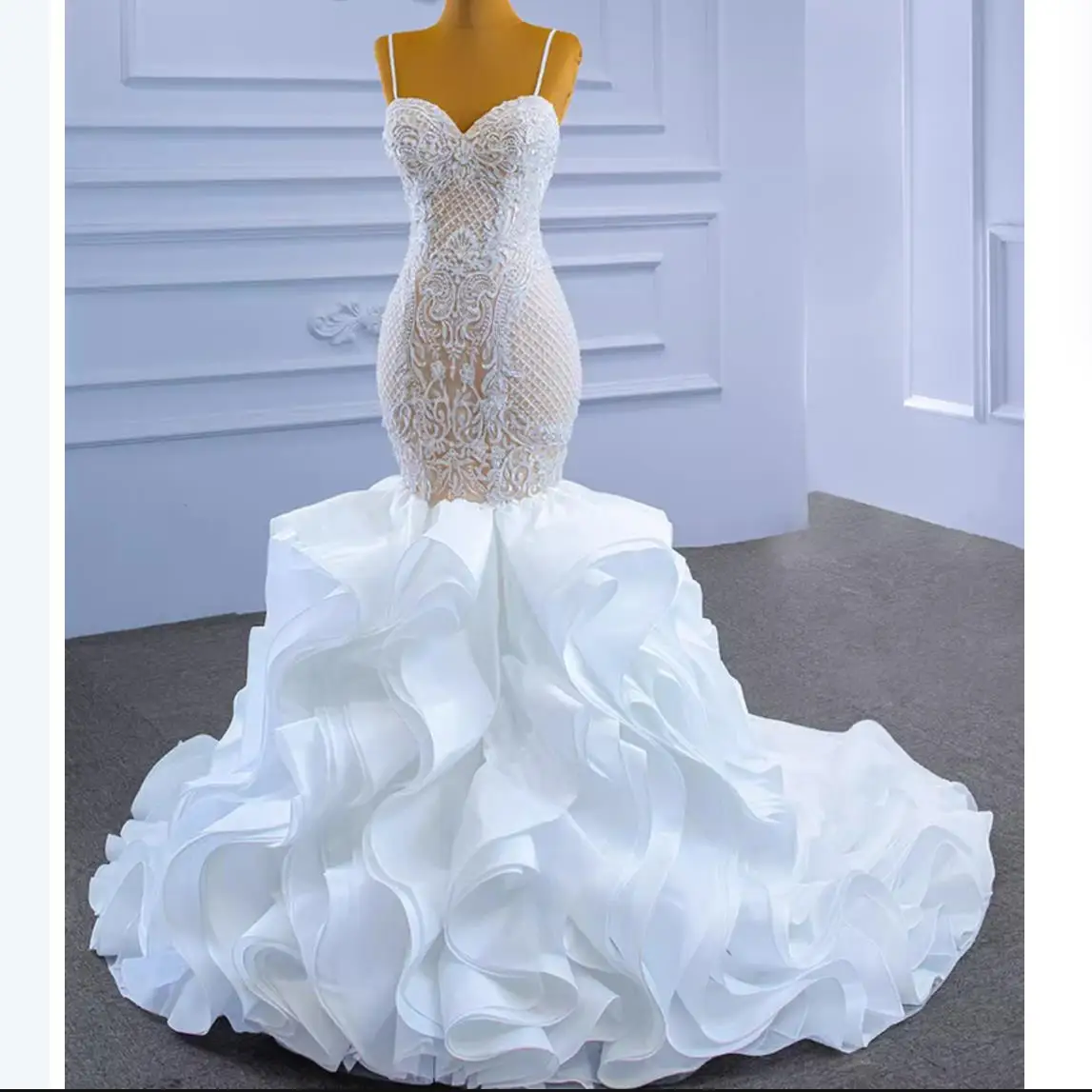 fitted lace wedding dress Gray Green Mermaid Sweep Train Bridesmaid Dresses PB124 main image 1