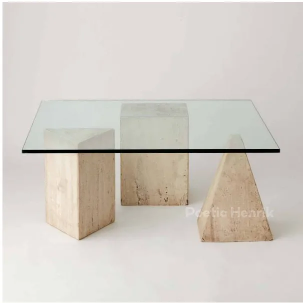 glass and travertine coffee table