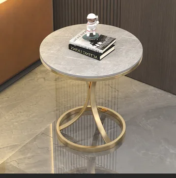 Light Luxury Sintered Stone Side Table Durable Modern Night Stand/Coffee Table with Metal Corner Home Furniture for Living Room