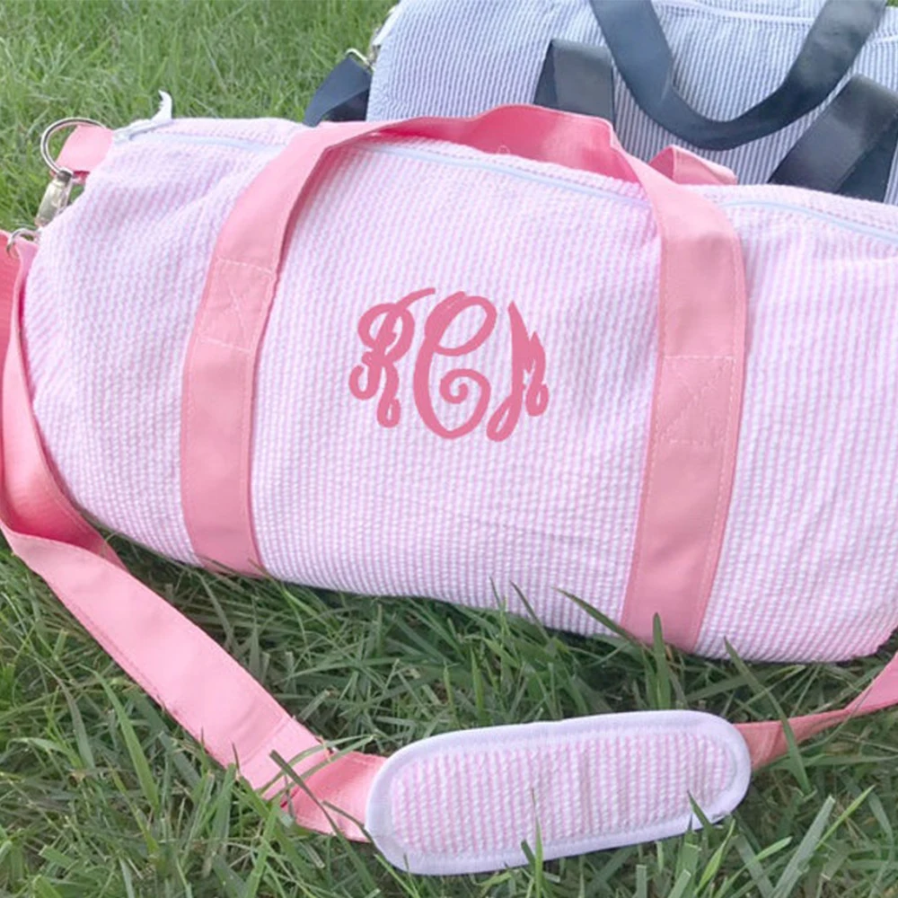 Custom Tote Camping Zipper Closure Large Capacity Seersucker Luggage Gym Travel Duffel Bag