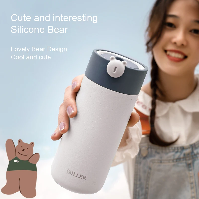 Wholesale Lovely Bear Design Thermal Flask Outdoor Vacuum Stainless Steel Water Bottle With Strap