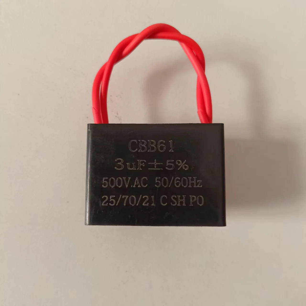 CBB61 2Uf 2.5Uf 3.5Uf 450V square fan AC motor capacitor with wire.