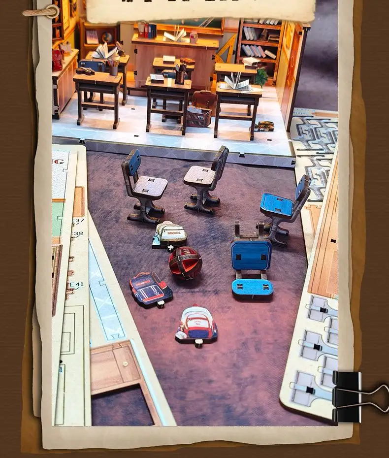 product diy wooden dollhouse miniature kit   student book nook  kids doll house with wooden architecture for creative building-2