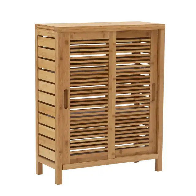 Durable standing cabinet bamboo bathroom doubledoor cabinet bamboo floor cabinet