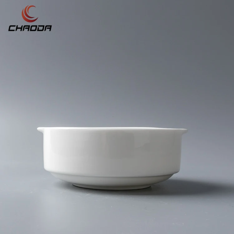 250ml Round Bowl Small Soup Porcelain Cup 8OZ Restaurant Ceramic Soup Cup Ceramic Bowl With Two Handle Soup Bowl