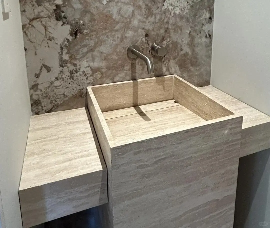 product modern wabi sabi style indoor natural travertine square toilet washbasin easy clean polished for bathroom washroom kitchen-4