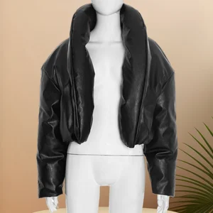 Viviblook Q25TP296 Women's Clothing Winter New Street Solid Color Warm Cardigan Thick Coat Leather Cotton Jacket for Women