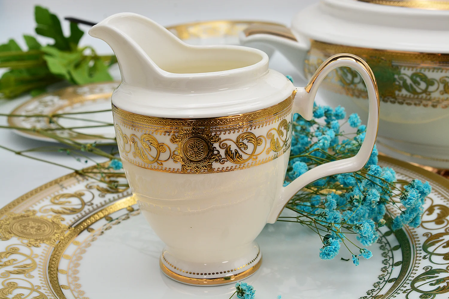 Luxury Embossed Gold Tea Set - 24 Pieces for Home & Parties