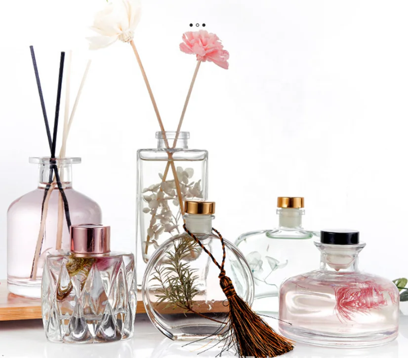 50ml 100ml 150ml 200ml 250ml 500ml Empty Perfume Oil Bottle Clear Round Square Shape Aroma Reed Diffuser Bottle with Stopper