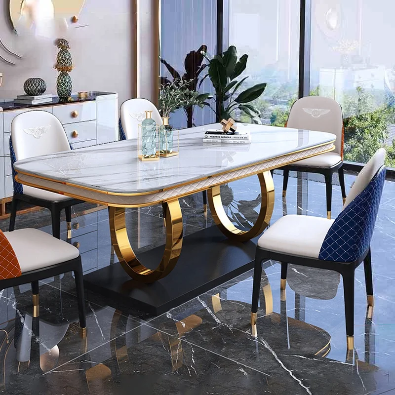 2021 New Rectangular Italian Marble Top Dining Table Set