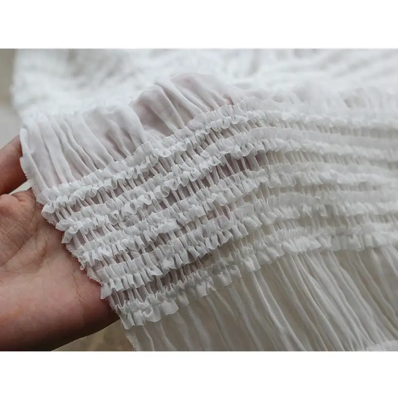 Spring Summer New Chiffon Hook Embroidery Stripe Wrinkle Fabric fairy Style Wedding Dress Elastic Fabric Wholesale