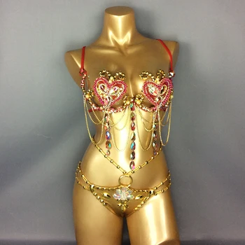 Samba Carnival Wire Bra & Panty 2pcs/Set Rainbow Stones Bellyqueen Hot Sexy Belly Dance for Women Costume