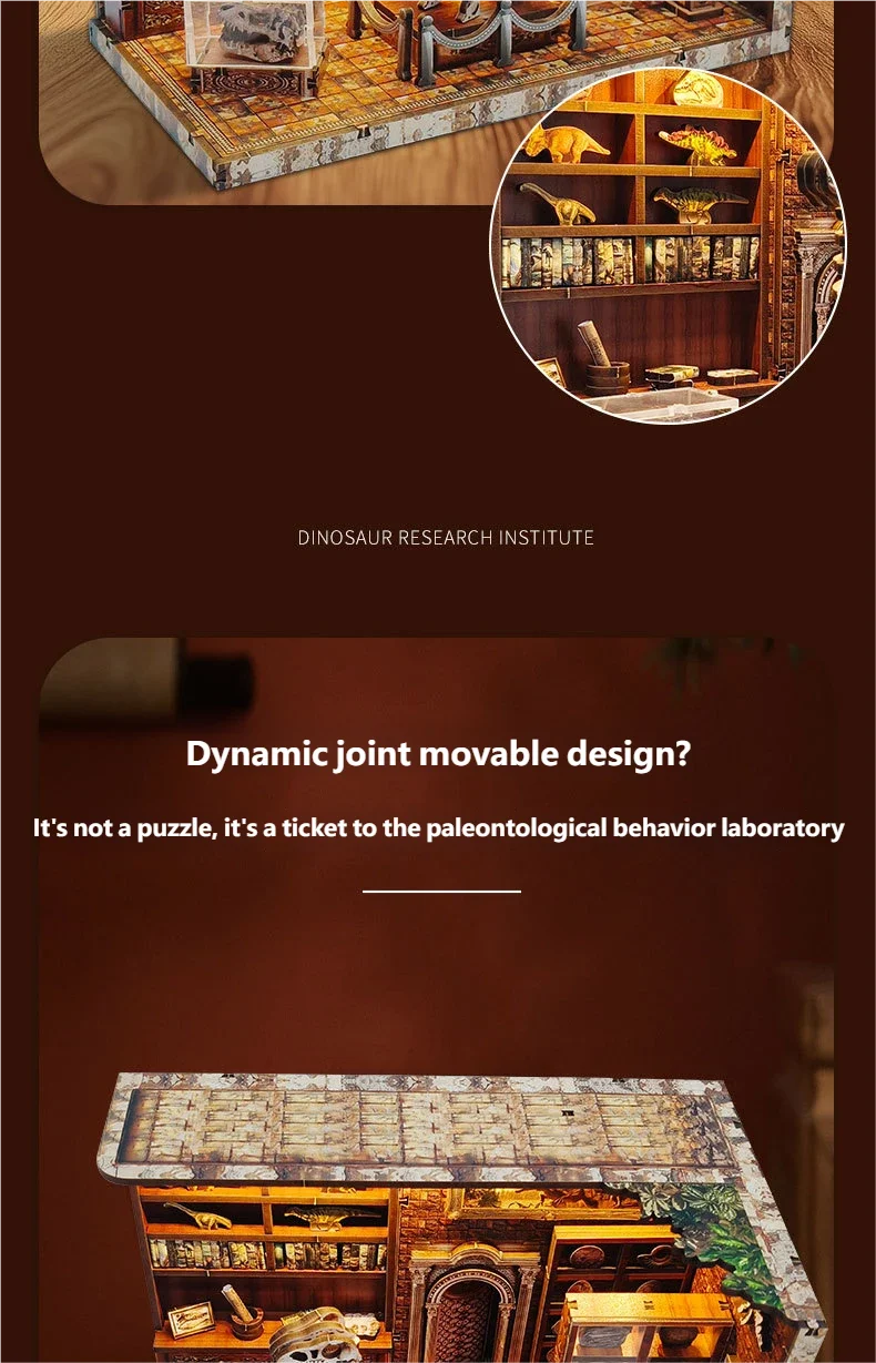 product ce certified dinosaur fossils wooden doll house 3d puzzle book nook eco friendly educational toy-5