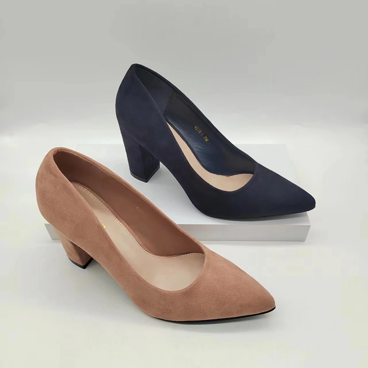 Women's Pointed Toe Pumps Chunky High Heel slip on Dress Party Wedding Shoes